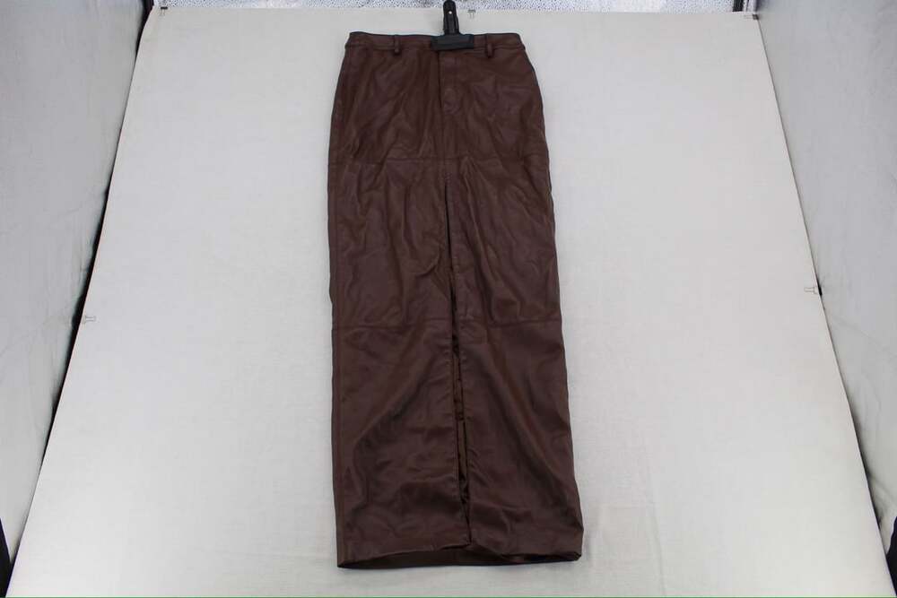 Oh Polly Brown Faux Leather Maxi Skirt with Front Slit US 2 UK 6